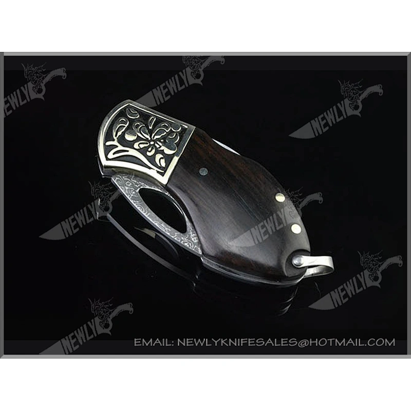 Damascus Steel Collection Folding Pocket Knife With Ebony Handle
