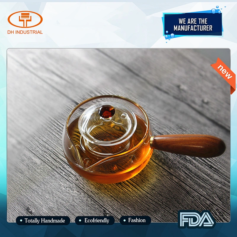 2018 new style double wall tea cups glass tea kettle with wooden handle