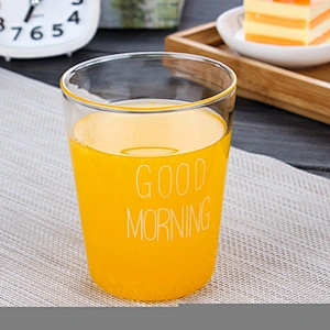 GOOD MORNING Pattern 400ml Glass Milk Cup Tableware Wide Mouth Juice Tea Cup High Quality Glass Coffee Mug