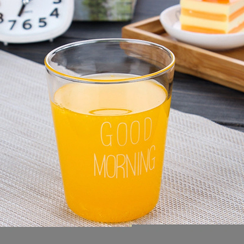 GOOD MORNING Pattern 400ml Glass Milk Cup Tableware Wide Mouth Juice Tea Cup High Quality Glass Coffee Mug