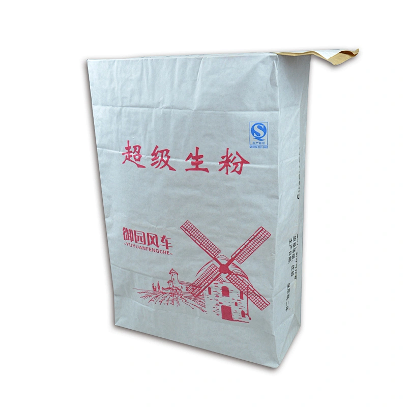 kraft paper flour bag with valve port for potato starch, corn wheat flour 25kg