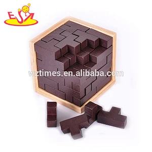 Wholesale educational brain teaser wooden unlocked 3d cube puzzle toy for kids W11C027