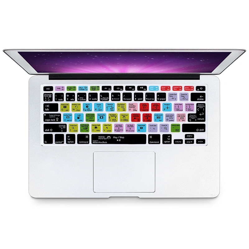 China shortcuts keyboard skin After Effects Functional Spanish silicone key cover For macbook pro 15 inch keyboard
