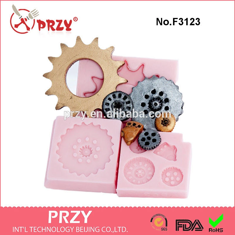 F3123 Gothic gear molds - steam punk silicone molds - set of 3 flexible molds that create 6 gears