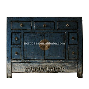 Blue lacquered Living Room Side Cabinet Chinese Painted Corner Cabinets 16050707