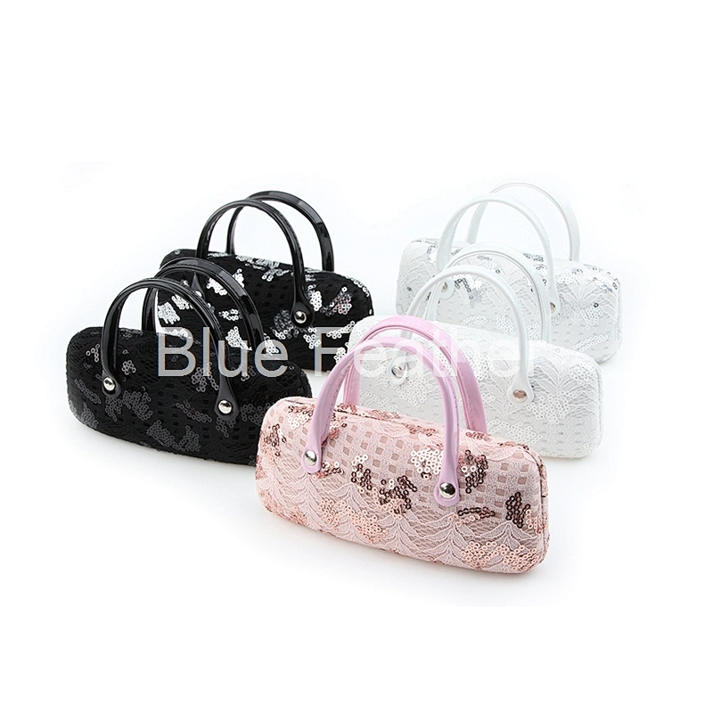 Glitter PU leather eyewear optical glasses case sunglass case with handle
