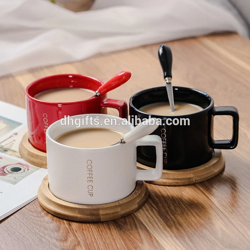 Promotional High Quality Customized Ceramic Coffee Mug Porcelain Milk Cup Gift Set with Spoon and Tray