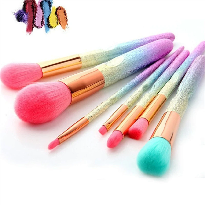 Customized Logo Glitter Colorful 7pcs Makeup Brush Set With High Quality For Beauty