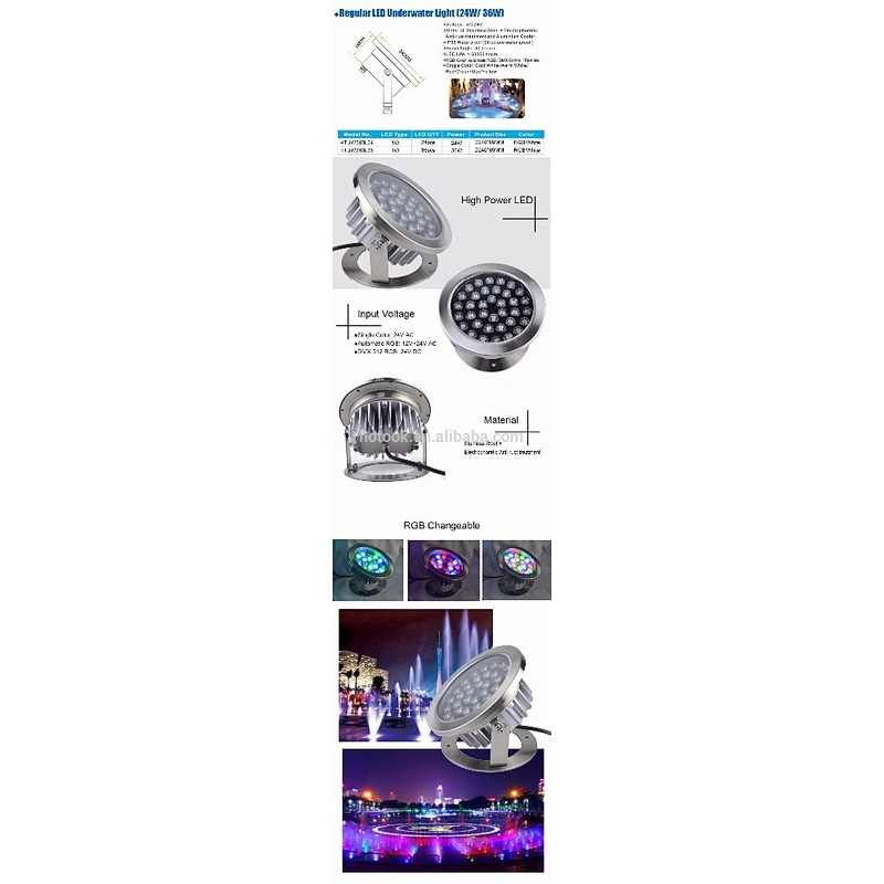 316 Stainless Steel Casing+ Aluminium Cooler Premium IP68 24V 24W 36W LED Underwater Fountain Pond Light