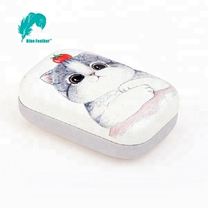 Cute cat custom design PU Leather contact lens case with mirror