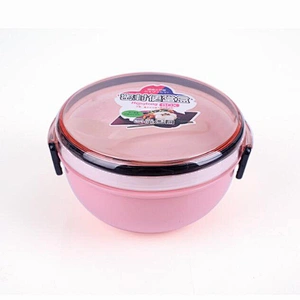 Free Sample 1000 ml Food Grade Double Wall Plastic Lunch Box Round Plastic Microwave Food Meal Container Best Kids Plastic Bento