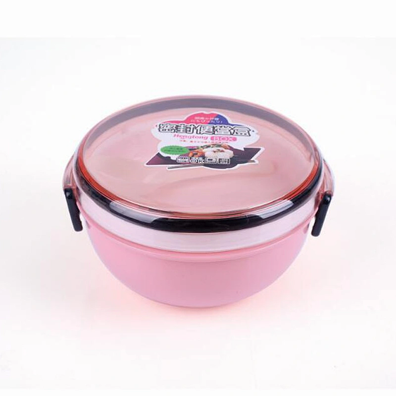 Free Sample 1000 ml Food Grade Double Wall Plastic Lunch Box Round Plastic Microwave Food Meal Container Best Kids Plastic Bento