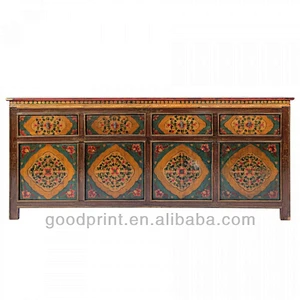 Chinese Antique Tibet Four Door Four Drawer Cabinet