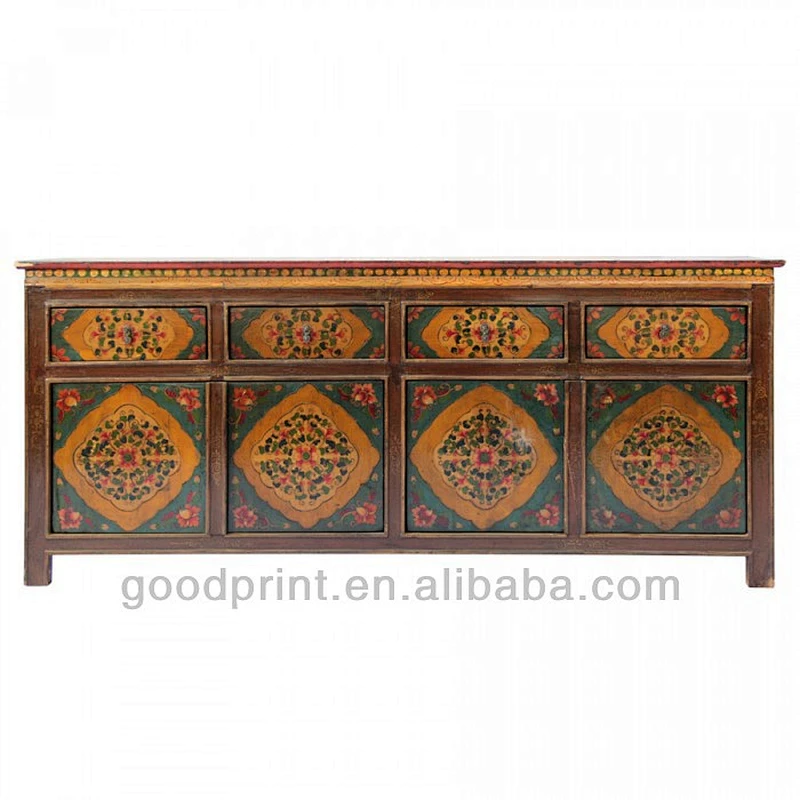 Chinese Antique Tibet Four Door Four Drawer Cabinet