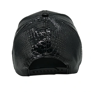 Custom 5-panel pu leather flat visor baseball hat men baseball caps with embroidery