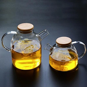 2019 Crystal glass tea bottle with wooden plug 1000ml flower teapot