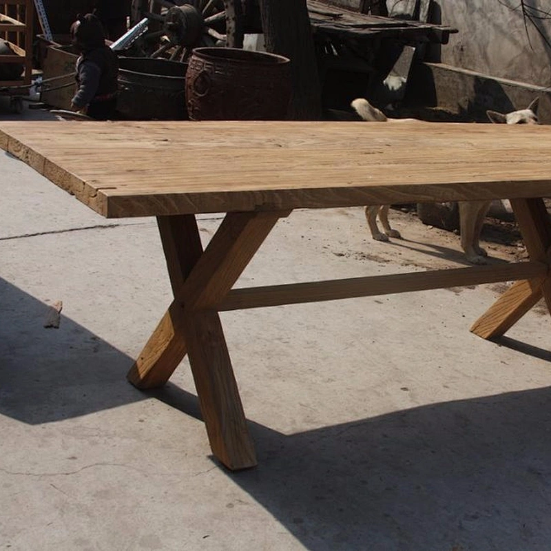 Rustic Natural finishes Chinese antique dining table  X leg