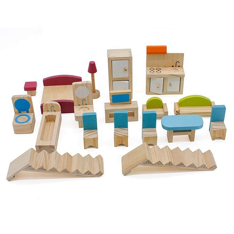 Venta al por mayor de niños juguetes en miniatura de madera kits de casa de muñecas para fingir W06A281