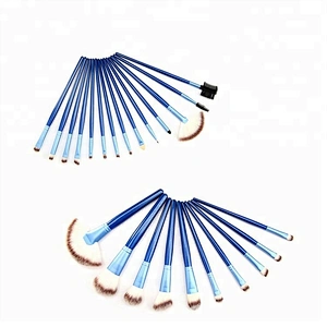 Wood Handle Synthetic Hair Blue 24pcs Cosmetic Makeup Brush Set With Roller Makeup Bag