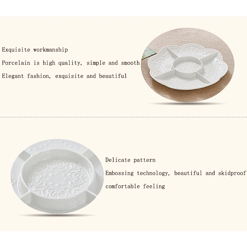 AAA grade white compartment tray snack ware porcelain plate