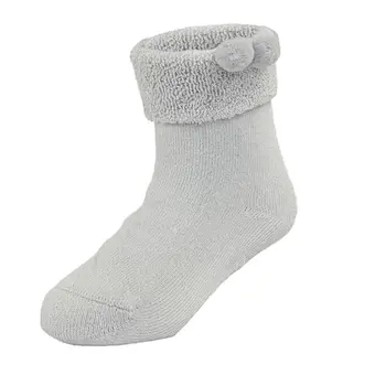 baby colorful double cuff pompoms thick cotton winter socks