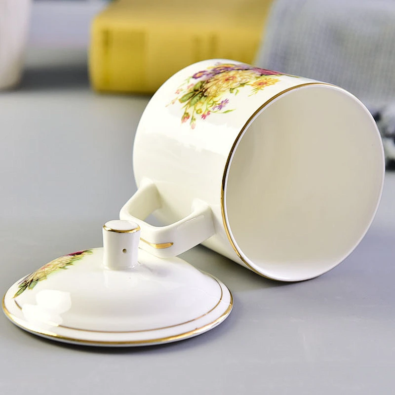 Cheap Price Promotional Tea Cup with Lid Flower Picture Ceramic Coffee Cup China Supplier Hot Sale Porcelain Coffee Mug