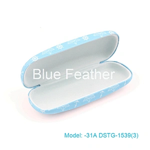 High Quality Men's OEM Cute branded Metal Portable PU leather optical eyeglasses case Pouch  Hinge with logo