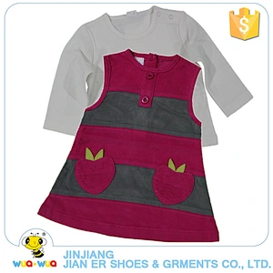 Latest design long sleeve tops and dress 2 piece 0-24M girls clothes suits