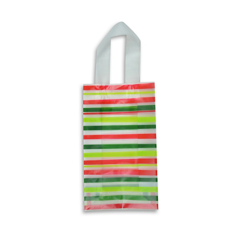 Pe plastic color stripes shopping bag with handle