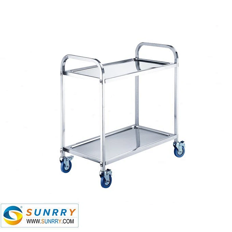 Multifunctional stainless steel two-layers fast food service trolley dining cart and food service cart with wheels for sale