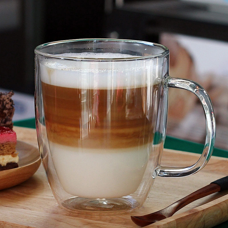 double wall high borosilicate glass coffee mug tea cup with lid