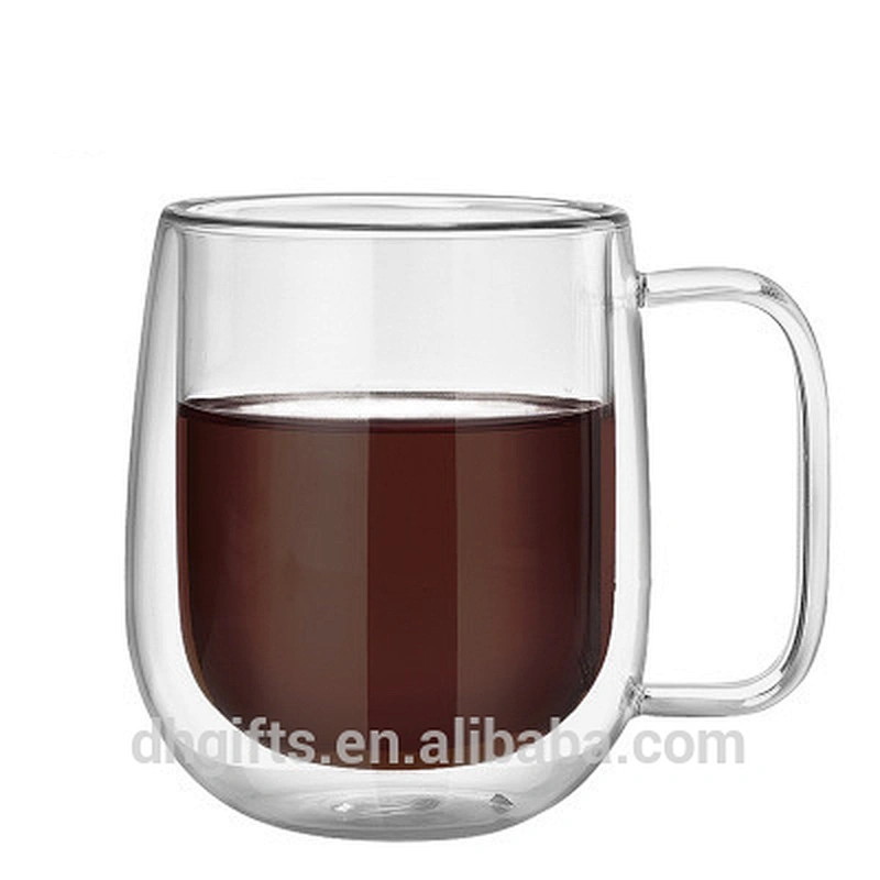 Hot selling promotional gifts 250ML double wall  glass coffee mugs with handle
