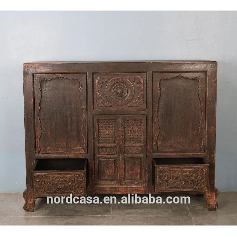 Chinese Antique style sideboard cabinet distressed finish solid recycle wood furniture