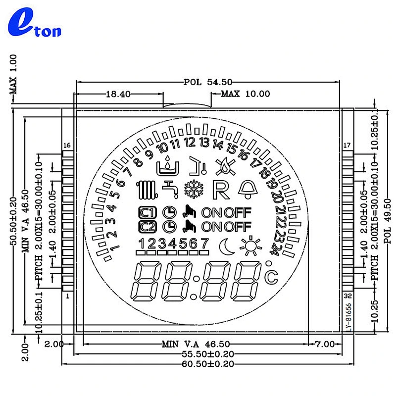 square flat lcd display screen for water meter