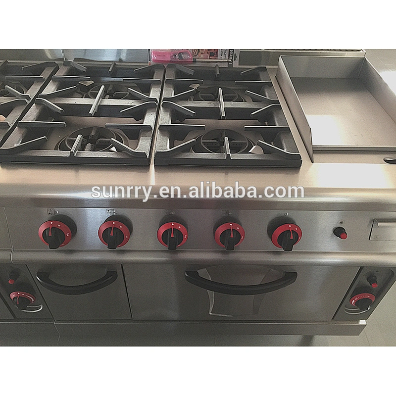 Commercial indoor stainless steel free standing induction 6 burner cooker gas range with gas stove oven