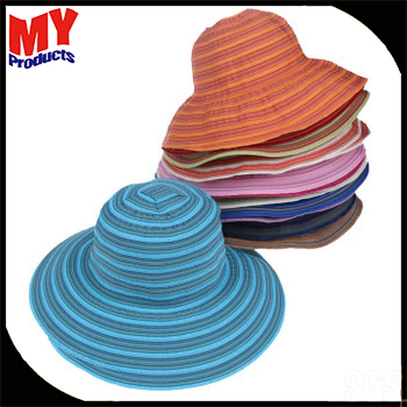 2017 hot sale ladies crushable promotional foldable color stripe hat