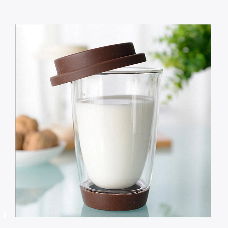 2018 Eco-Friendly 350ml double wall anti-heat glass tea mug with colorful silicone lid with good quality