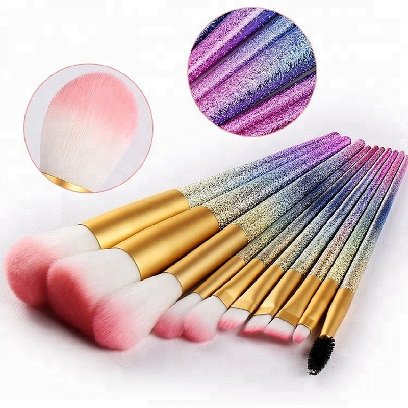 New Products Wanted Glitter Make Up 10pcs Rainbow Makeup Brushes Set Private Label With PU Leather Cosmetic Holder Beauty Sponge