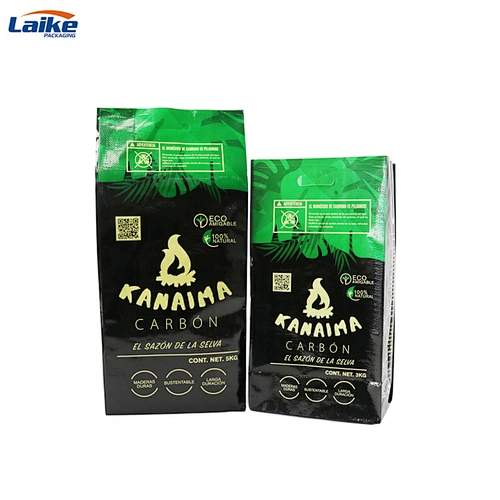 Block bottom pp plastic charcoal packaging bag 2kg 3kg 5kg with cutting handles