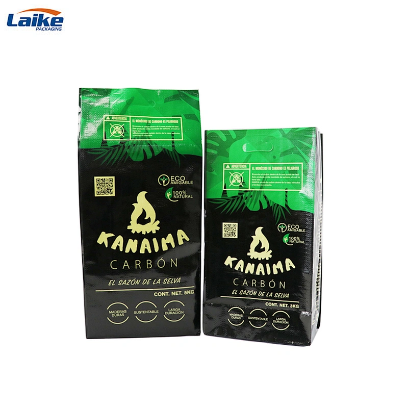Block bottom pp plastic charcoal packaging bag 2kg 3kg 5kg with cutting handles
