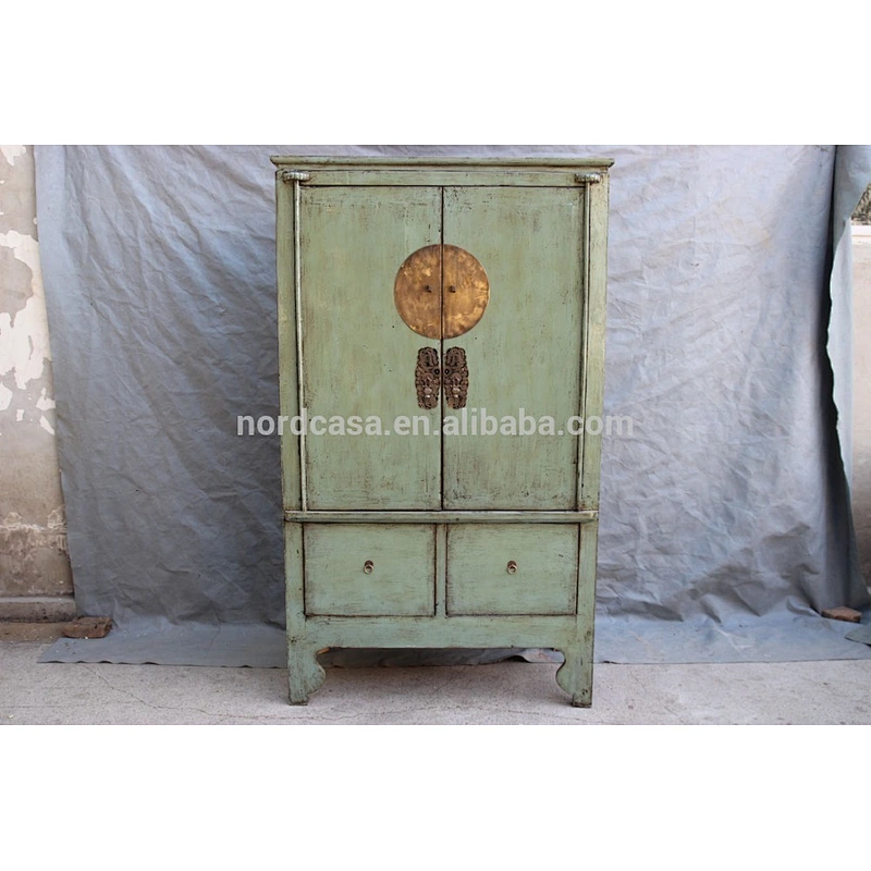 Chinese bedroom furniture antique red and green armoire