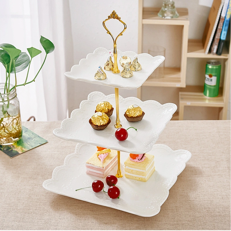 Square Dessert Plate Customized Table Decoration Ceramic Dishes European Pottery Fruit Plate Cake Table Buffet Display Rack