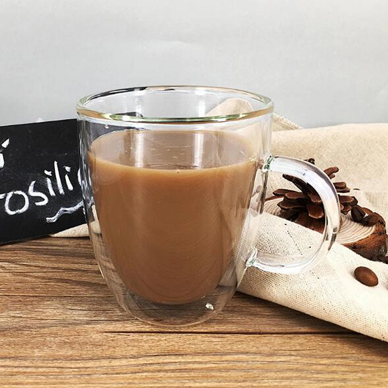 2018 High-End  200 ML Double Wall Glass Cup Transparency Coffee Mug With Customized Logo
