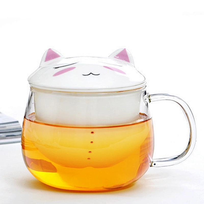 Hot selling crystal glass cup porcelain cap and strainer with C-handle