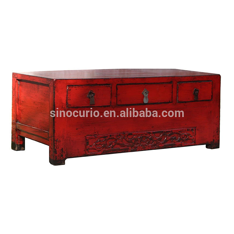 Chinese antique painting furniture rustic kang table side cabinet