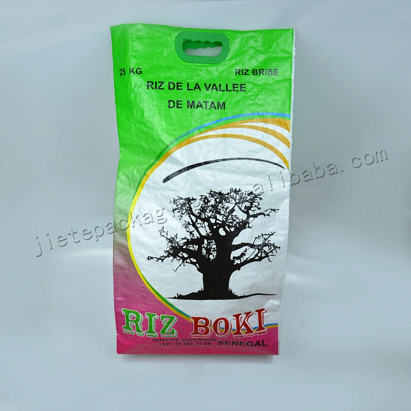 Agriculture use customized design print rice bag pp woven sack with plastic handle for grain,flour,paddy,wheat,corn
