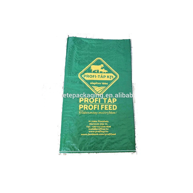 Customized design printing laminated green pp woven feed bag for livestock,poultry