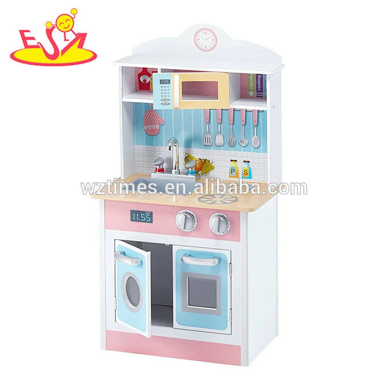 Nuevo diseño de niñas de madera rosa que cocinan juguetes para el juego de simulación W10C329