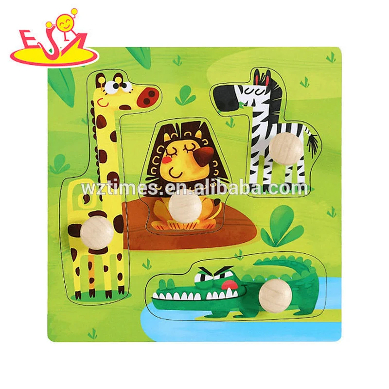 Wholesale promotional gift wooden cartoon design knob puzzle toy for 1 years old baby W14M139
