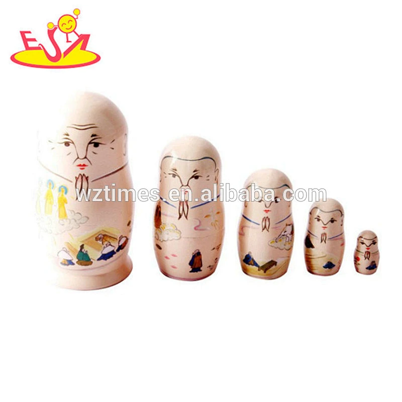 Wholesale traditional style owl pattern russian doll toy wooden nesting blocks toy for kids W06D089